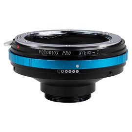 Fotodiox Pro Lens Mount Adapter with Lens Aperture Control Dial, Nikon G FX, DX Lens to C-Mount Cine and CCTV Camera Body, Black/Blue/Silver