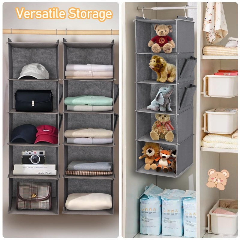 DPWEION Hanging Storage Shelves with 5 Shelves Foldable Hanging Wardrobe