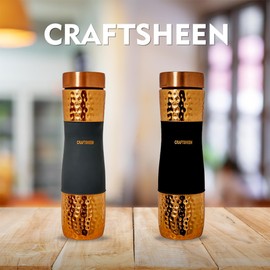 CRAFTSHEEN FAIRBOX ONLINE STORE II Copper Water Bottle (34oz/1000ml), Copper Drinkware, Leak Proof Vessel with Lid (Black Color)