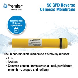 Watts Premier RO Water Filter 50 GPD (Gallons Per Day) Semi-Permeable Membrane Replacement for Premier Standard Reverse Osmosis System, Yellow, Built-In Check Valve, 1.8" Dia x 10.75" L, 1-Pack