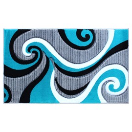 Flash Furniture Athos Collection Abstract Area Rug - Sculpted High-Low Pile Turquoise Olefin Rug - 2' x 3' Area Rug - Jute Backing - Entryway, Living Room, Bedroom