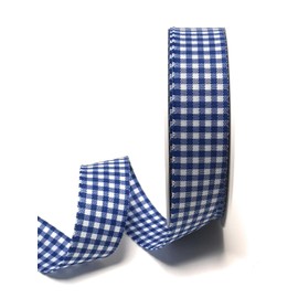 s.dekoda Ribbon 25 m x 25 mm Blue - White Checked Ribbon Checked Vichy Check Decorative Ribbon without Wire