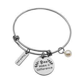 Beeshion Thank You Gifts You Make a Difference Bracelet Stainless Steel Charm Volunteer Appreciation Jewelry Gift for Employee/Mentor/Doctor (You Make a Difference Bangle)
