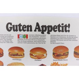 McDonald's Vintage McDonald's Paper Tray Liner German Guten Appetit Menu