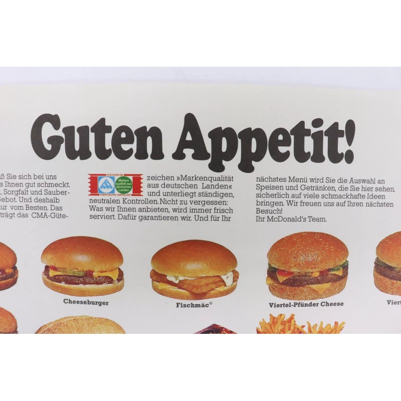 McDonald's Vintage McDonald's Paper Tray Liner German Guten Appetit Menu