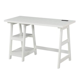 Convenience Concepts Designs2Go Trestle Desk with Charging Station and Shelves, White