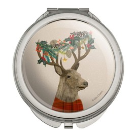 Christmas Tartan Deer and Holly Antlers Compact Travel Purse Handbag Makeup Mirror