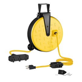 WILAWELS 30 Ft Retractable Extension Cord Reel, 16/3 Gauge SJTW Power Cord with 3 Electrical Outlets Pigtail for Garage and Shop, 10 Amp Circuit Breaker, Metal Plate, UL Listed, Black B30CR06