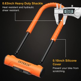 INTEKIN Bike U Lock Heavy Duty Bike Lock Bicycle Lock, 16mm U Lock and 5ft Length Security Cable with Sturdy Mounting Bracket for Bicycle, Motorcycle and More, Orange, Large