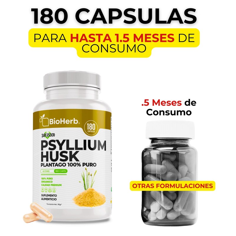 Psyllium Husk 100% Puro - Fibra Altamente Soluble - (180