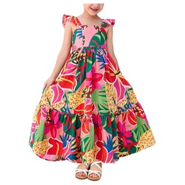 SOLY HUX Toddler Girl's Summer Dress Floral Print Square Neck Sleeveless Flowy Maxi Long Dresses Multi Floral 4Y