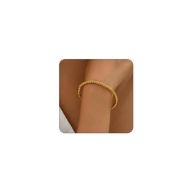 JotCa Gold Bracelets for Women 18K Gold Plated Twist Beaded Hinged Oval Bangle Bracelet Stainless Steel Stackable Trendy Jewelry