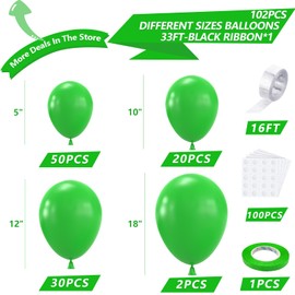 NISOCY Green Balloons Arch Garland Kit, 102PCS 18In 12In 10In 5In Green Balloons Different Sizes for Birthday Wedding Baby Shower Jungle Summer Fruit Green Theme Anniversary Celebration Decoration