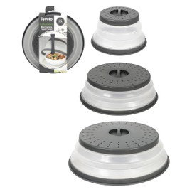 Tovolo Microwave Splatter Cover for Food, 3-Pack (Charcoal) - Collapsible & Vented Silicone Splatter Guard Lid - Microwave Plate & Dish Cover with Handle - BPA-Free Kitchen Gadget for Meal Prep