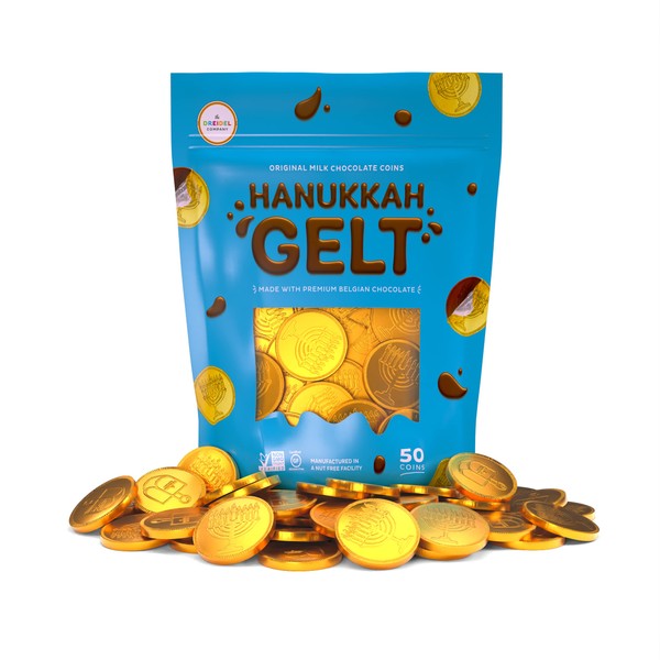 Original Milk Chocolate Coins - Hanukkah Gelt - Made with Premium Belgian Chocolate - Gluten Free - Non GMO - Nut Free - Kosher Certified (50 Coins)