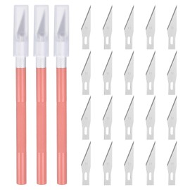 uxcell 3pcs Exacto Art Craft Hobby Knives Precision Utility Knife Set with 20pcs Extra #11 Blades, for Carving Crafting Scrapbooking Stencil Paper Wood Plastic Model, Pale Pink