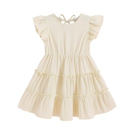 YOUNGER TREE Toddler Dress Baby Girl Summer Clothes Ruffle Sleeve Smock Beach Boho Dresses Sundress (Beige, 18-24 Months)