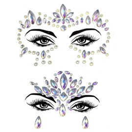 Nirbffo Face Sticker Diamond Face Sticker Luminous Crystal Diamond Eyebrow Sticker White Glitter Jewellery Diamond Luminous Face Makeup Sticker Pack of 2