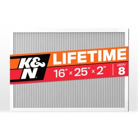 K&N 16X25X2 HVAC Furnace Air Filter, Lasts a Lifetime, Washable, Merv 8, the Last HVAC Filter You Will Ever Buy, Breathe Safely at Home or in the Office, HVC-8-21625