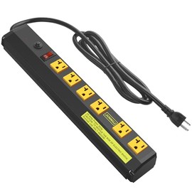 JUNNUJ Heavy Duty Metal Power Strip 20 Amp, High Amp Surge Protector 6 Outlet, 20A Power Strips Workshop Industrial Outlets Wide Spaced 6-20R T-Slot with Circuit Breaker, 12 Gauge Extension Cord 10ft