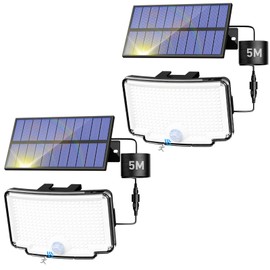 Peasur 2 Pack Solar Motion Lights Outdoor, 318 LED Solar Security Light with 3 Modes, IP65 Waterproof Powered Flood Lights for Outside Garden Patio Garage Yard Backyard