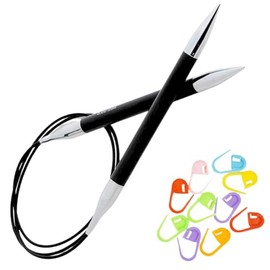 KnitPro Karbonz Circular Knitting Needles 16 inch, Size 1.5 (40cm, 2.50mm) with 10 Colorful Stitch Markers