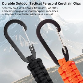 2pack Carabiner Keychain with Snap Hook, Heavy Duty Paracord Keychain Carabiner Clips with Locking D Ring Hooks, Tactical Lanyard Key Chain for Keys, Backpack, Tools, Men, Women(yellow&black)