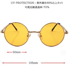 Eyewear TY-3519 Round Circle Round Fashionable Sunglasses Round Glasses Retro Classical Vintage Musician Artist Model, yellow
