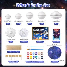 Ohanniewa Solar System Project Kit for Kids, Mixed Sized Foam Balls,Painting Tools and Disc Planetary Orbits,DIY Planets Model for Kids, Stem Toy for Boys and Girls