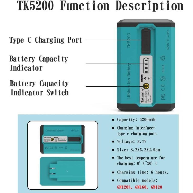 Takamine Lithium Battery TK5200 GM120S/GM160/GM120 Laser Level