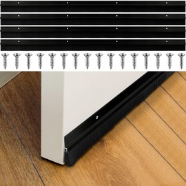 Frienda 4 Set Aluminum Black Door Sweep with Screws Length Door Brush Sweep for Gaps up to 1 Roll up Door Brush Seal for Bottom of Exterior Home Gate Garage Threshold for Stripping (1 x 36 Inch)