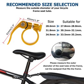 PSLER Bike Seat Post Clamp Bicycle Quick Release Seatpost for Mountain Tube Bike 28.6mm/31.8mm/34.9mm MTB Bike Road Bike Casual Bike Seatpost Clamp (Yellow-34.9mm)