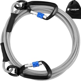 Libbipaw Dog Tie Out Cable 30FT Heavy Duty Chew Proof, Tangle-Free Runner with 360° Swivels & Locking Clip for Large Dogs Up to 250LBS - Rust Proof Leash for Yard, Camping, Outside (Silver 30FT)