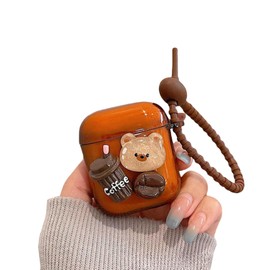 for AirPods 4 Generation Case Cover, Lovely Coffee Milk Tea Bubble Tea Brown Rear Soft Silicone Protector with Lanyard Compatible with AirPod 4 Generation Thin Wireless Charging Case