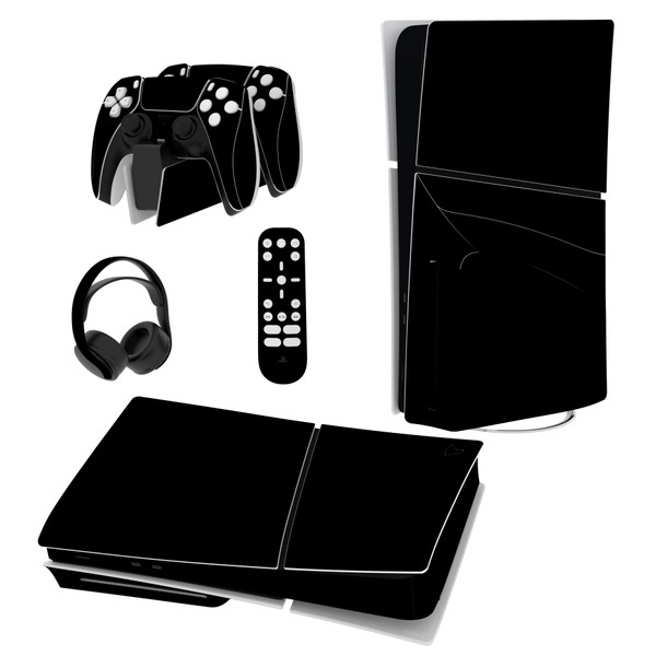PlayVital Full Set Skin Sticker for ps5 Slim Console Disc Edition (The New Smaller Design), Vinyl Skin Decal Cover for ps5 Controller & Headset & Charging Station & Media Remote - Black