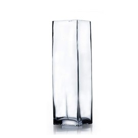 WGV Tall Square Vase Glass Block, Length 4", Height 12", Clear Bud Floral Container, Candle Holder, Planter Terrarium for Wedding Party Event, Home Office Decor, 1 Piece
