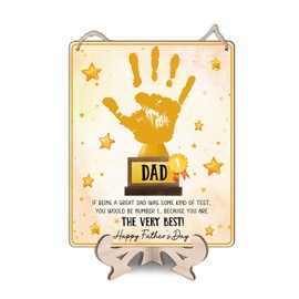 World's Best Dad Trophy from Baby Handprint Keepsake, DIY Best Dad Ever Hands Down Sign Trophy #1 Dad Fathers Day Kid Handprint Art Craft Plaque for Dad Papa from Daughter Son Wife, Birthday Dad Gift