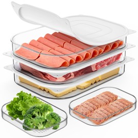 XWF Deli Meat Container for Fridge,Bacon Lunch Meat Container for Refrigerator,refrigerator organizers and storage,Stackable Food Storage Boxes with Lid for Cold Cuts,BPA Free,3PCS