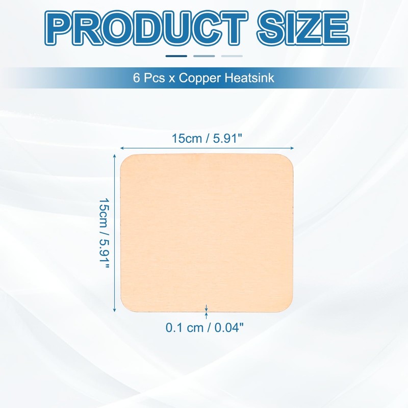 PATIKIL Copper Heatsink Pad Shims, 6 Pcs 15x15x0.1mm Copper Pad