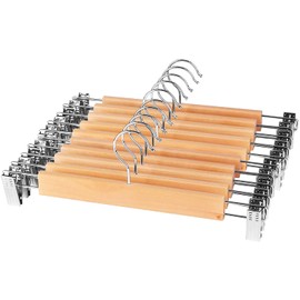 Pants Hangers Non Slip Bottoms Pants Skirt Clips Keep Shape Adjustable Clips Elegant, Natural Wood (Natural Color, 10 Pieces)