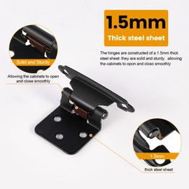 12 Pack 1/2”Overlay Cabinet Door Hinges(Matte Black),Kitchen Cabinet Hinges Black Semi-Concealed Hinges Cabinet Hardware Self-Closing Cabinet Hinges with Screwdriver