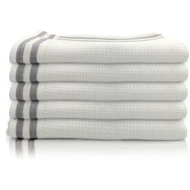 LivinEase Cotton Tea Towels - Pack of 5 (50 x 70 cm) - Absorbent T Towels (White - Black Stripes)