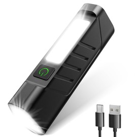 OUDEW Rechargeable EDC Flashlight with Red Beam and White LED Combo, 900 Lumens Portable Pocket Lights, USB-C Charging, IPX4, Triple Sources for Outdoors Emergency Working (Black)