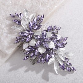 Rumtock 3D Silver Flower Hair Comb with Purple Crystal Hair Accessories for Women Wedding Bridal Headpiece (Violet)