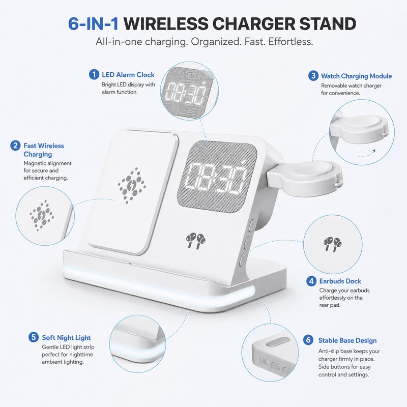 6-in-1 Wireless Charging Stand for Multi-Device Charging – Fast Dock