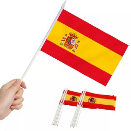 Anley Spain Mini Flag 12 Pack - Hand Held Small Miniature Spanish Flags