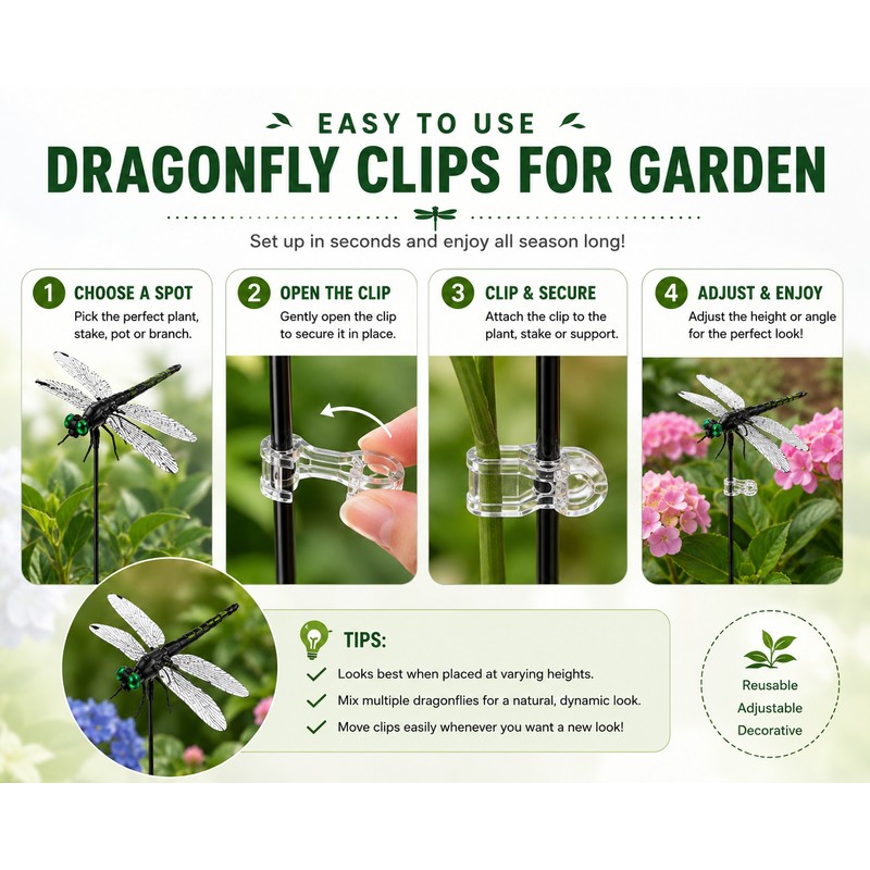 12-Piece Dragonfly Garden Clips for Plants and Yard Decor -