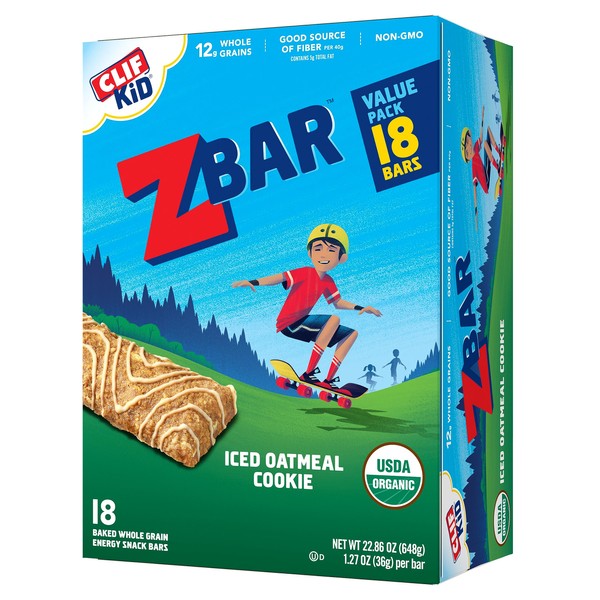 CLIF Kid Zbar - Iced Oatmeal Cookie - Soft Baked Whole Grain Snack Bars - USDA Organic - Non-GMO - Plant-Based - 1.27 oz. (18 Pack)