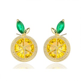 MALOYANVE Lemon Earrings for Women Sparkly Cute Fruit Shape Statement Sterling Silver Cubic Zirconia Stud Earrings Jewelry Gifts (Yellow)