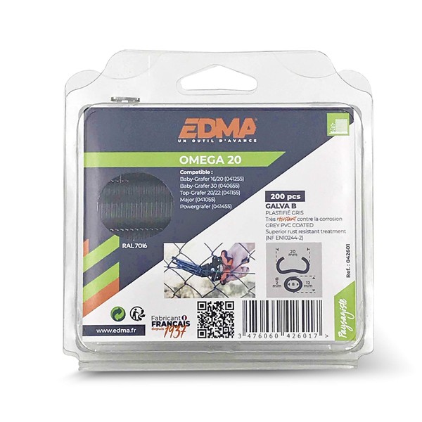 EDMA 42601 Omega 20 Staple, Galvanised Grey